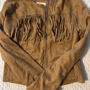C&C California Kids Brown Leather Fringe Jacket